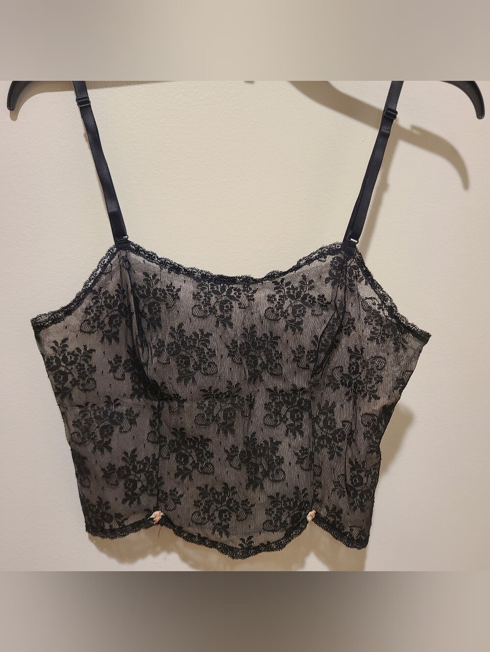 Black Lace Cami Crop Embroidered Floral